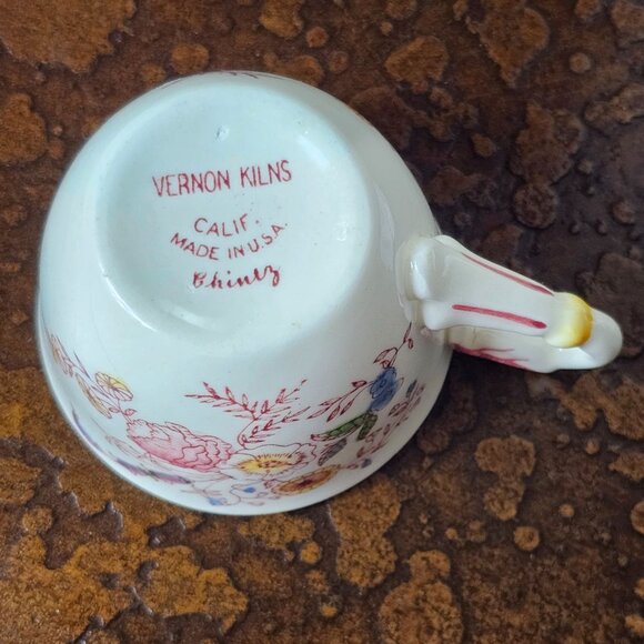 Vernon Kilns Vintage Floral Teacup Saucer Set Hand-Painted Made In USA - Picture 5 of 7